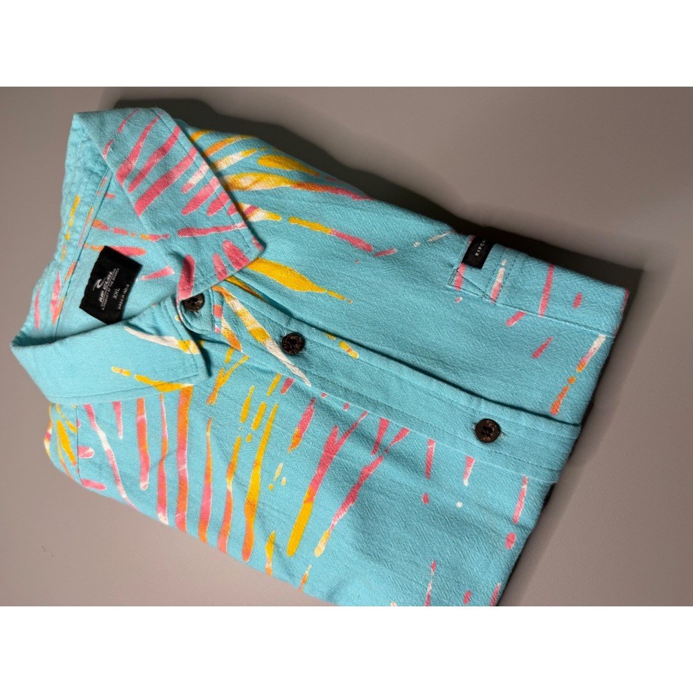 Rip Curl Mens XXL CSHNJ9 Tropical Palm Print Cotton Button Down Shirt Turquoise